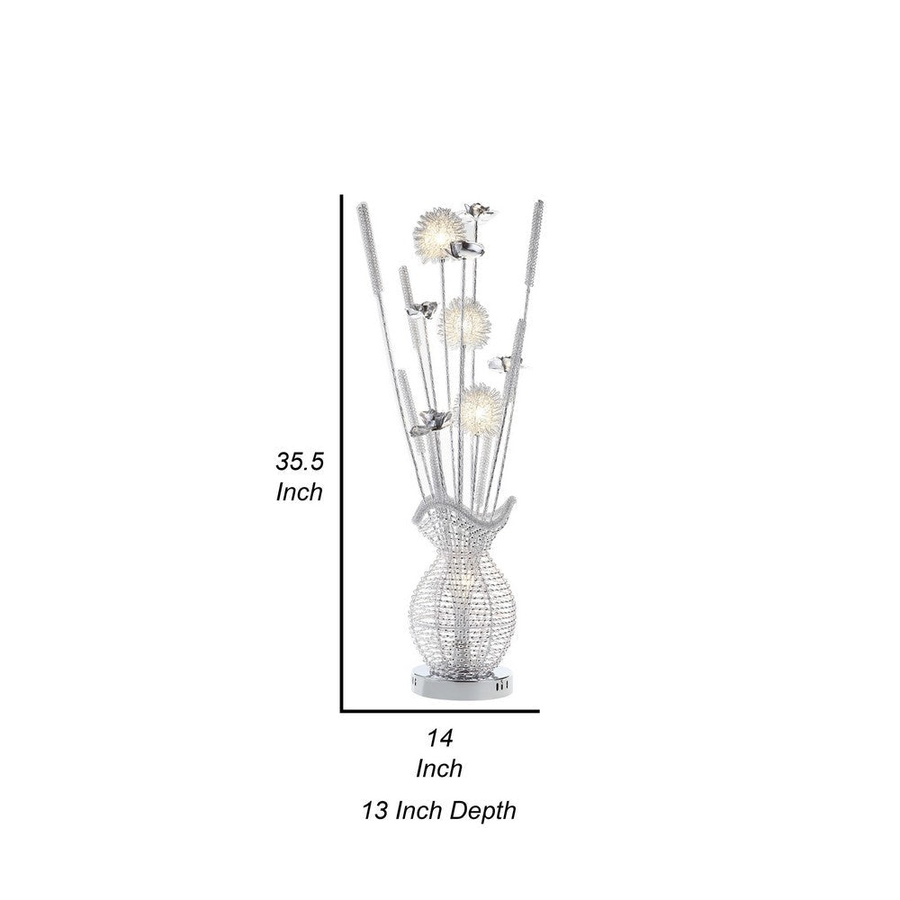 Bella 36 Inch Vase Accent Table Lamp, Filament Flowers LED Light, Chrome