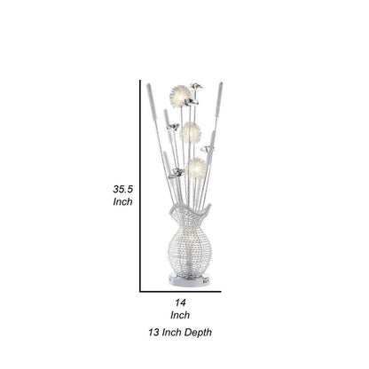 Bella 36 Inch Vase Accent Table Lamp, Filament Flowers LED Light, Chrome