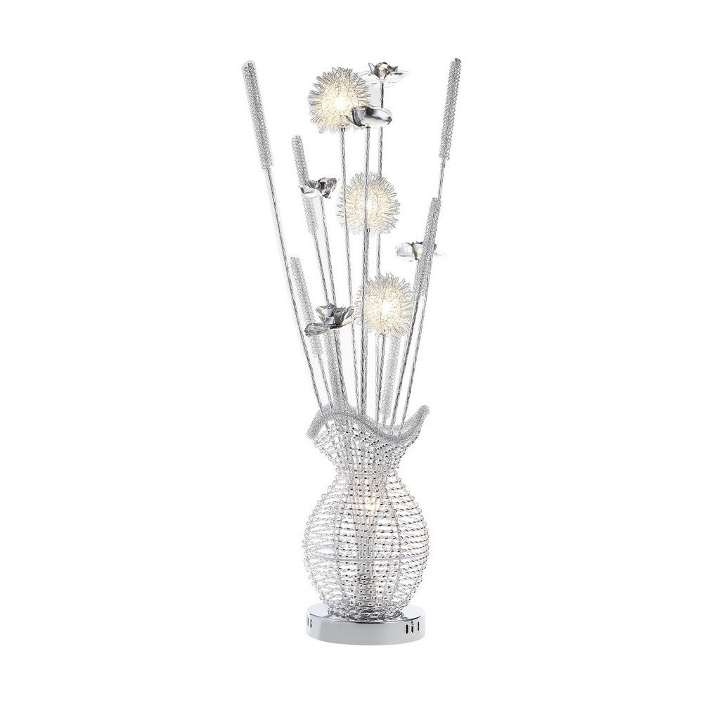 Bella 36 Inch Vase Accent Table Lamp, Filament Flowers LED Light, Chrome