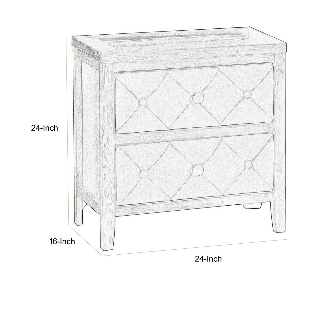 Moni 24 Inch Nightstand, 2 Drawers, Beige, Cherry Espresso Brown Wood Frame