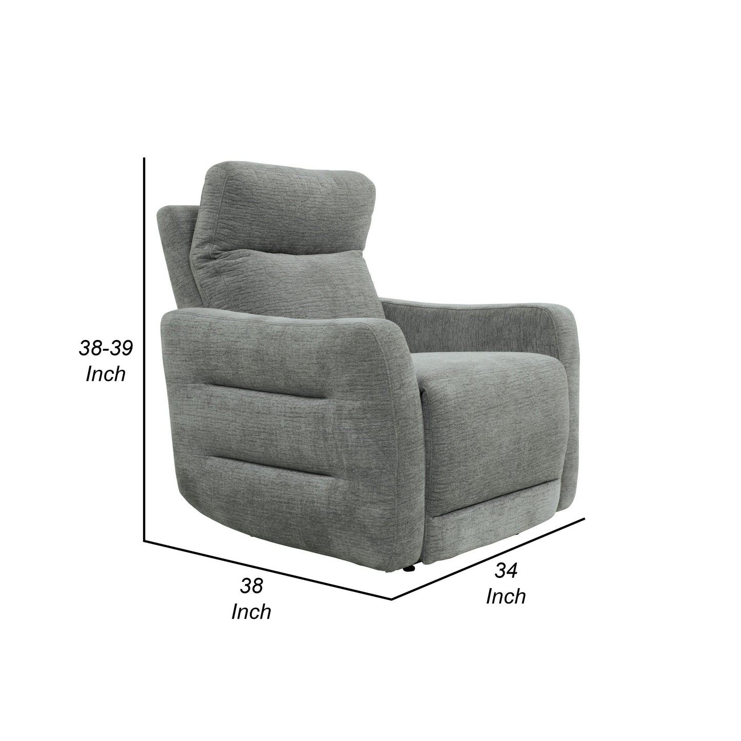 Eddie 38 Inch Power Lay Flat Recliner Chair, Gray Chenille, Power Headrest