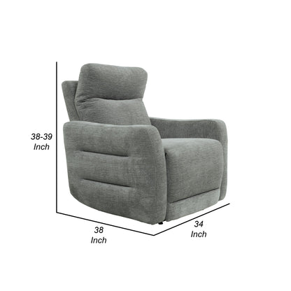 Eddie 38 Inch Power Lay Flat Recliner Chair, Gray Chenille, Power Headrest