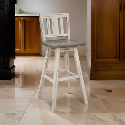 Ati 29 Inch Bar Height Stool Swivel Chairs Set of 2, X Back, Distressed Gray, Black