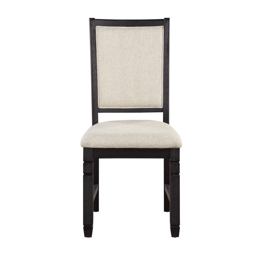 Anji 24 Inch Side Dining Chairs Set of 2, Cushioned Seat, Curved Back, Black, Beige