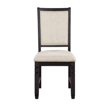 Anji 24 Inch Side Dining Chairs Set of 2, Cushioned Seat, Curved Back, Black, Beige