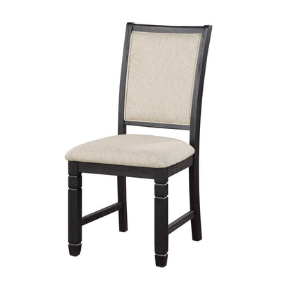Anji 24 Inch Side Dining Chairs Set of 2, Cushioned Seat, Curved Back, Black, Beige