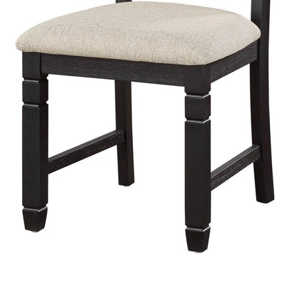 Anji 24 Inch Side Dining Chairs Set of 2, Cushioned Seat, Curved Back, Black, Beige