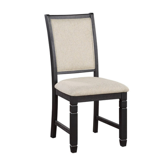 Anji 24 Inch Side Dining Chairs Set of 2, Cushioned Seat, Curved Back, Black, Beige