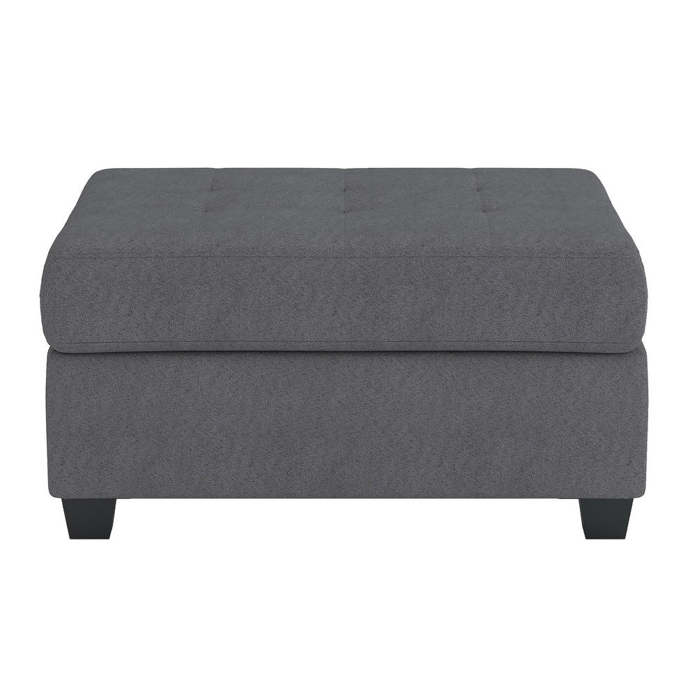 Aston 33 Inch Ottoman, Dark Gray Microfiber, Interior Storage, Solid Wood
