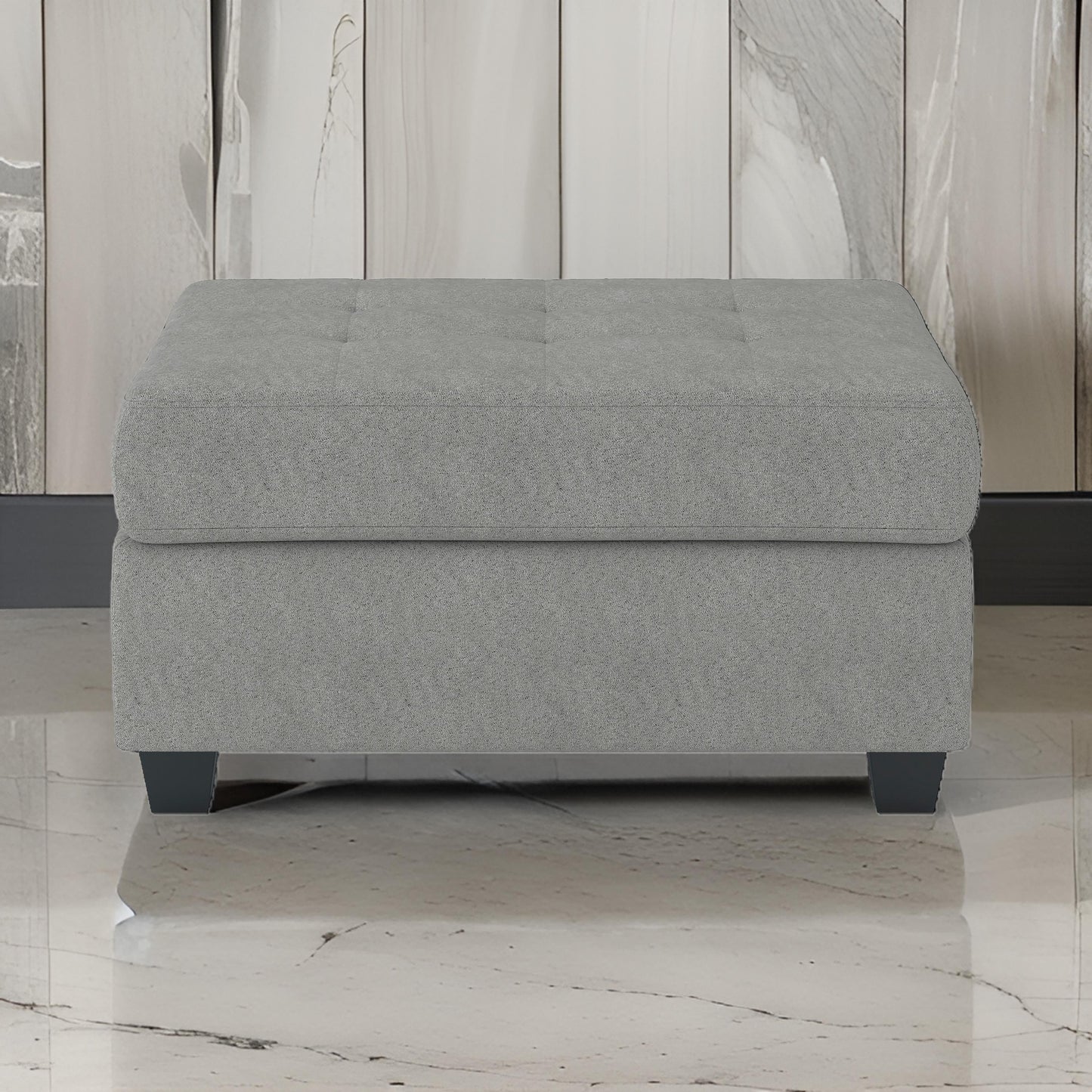 Aston 33 Inch Ottoman, Light Gray Microfiber, Interior Storage, Solid Wood