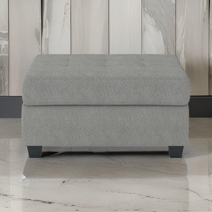 Aston 33 Inch Ottoman, Light Gray Microfiber, Interior Storage, Solid Wood