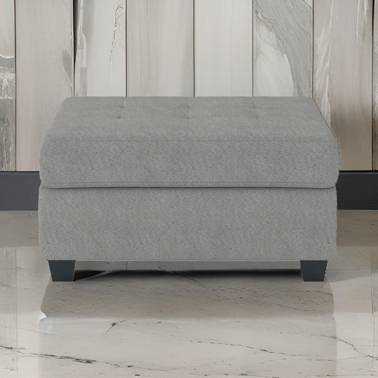 Aston 33 Inch Ottoman, Light Gray Microfiber, Interior Storage, Solid Wood