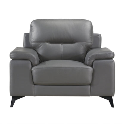 Mica 36 Inch Accent Chair, Dark Gray Top Grain and Faux Leather, Metal Legs