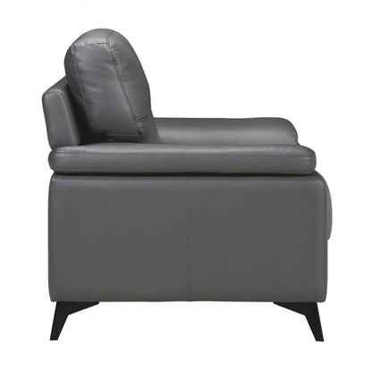 Mica 36 Inch Accent Chair, Dark Gray Top Grain and Faux Leather, Metal Legs