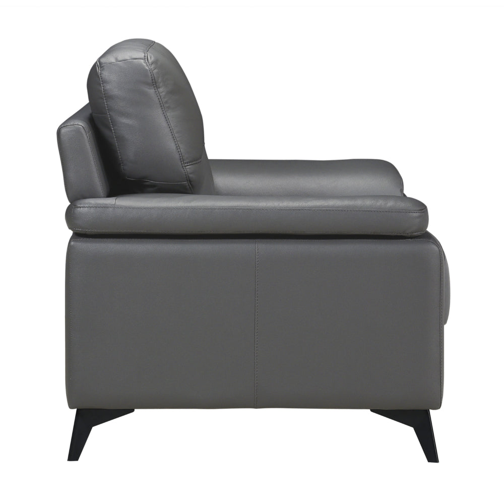 Mica 36 Inch Accent Chair, Dark Gray Top Grain and Faux Leather, Metal Legs