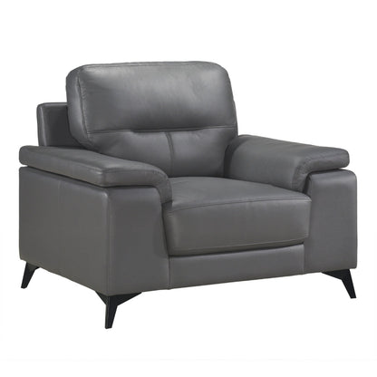 Mica 36 Inch Accent Chair, Dark Gray Top Grain and Faux Leather, Metal Legs