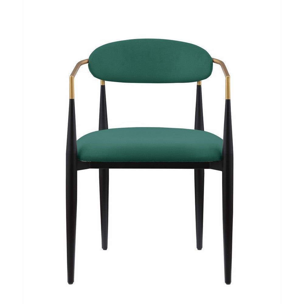 Kenny 21 Inch Dining Chair, Green Fabric, Foam Padded, Gold and Black Metal