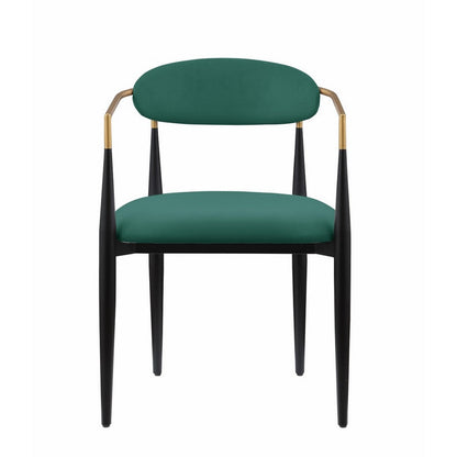 Kenny 21 Inch Dining Chair, Green Fabric, Foam Padded, Gold and Black Metal