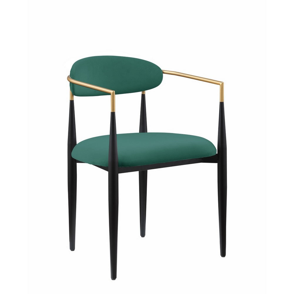 Kenny 21 Inch Dining Chair, Green Fabric, Foam Padded, Gold and Black Metal