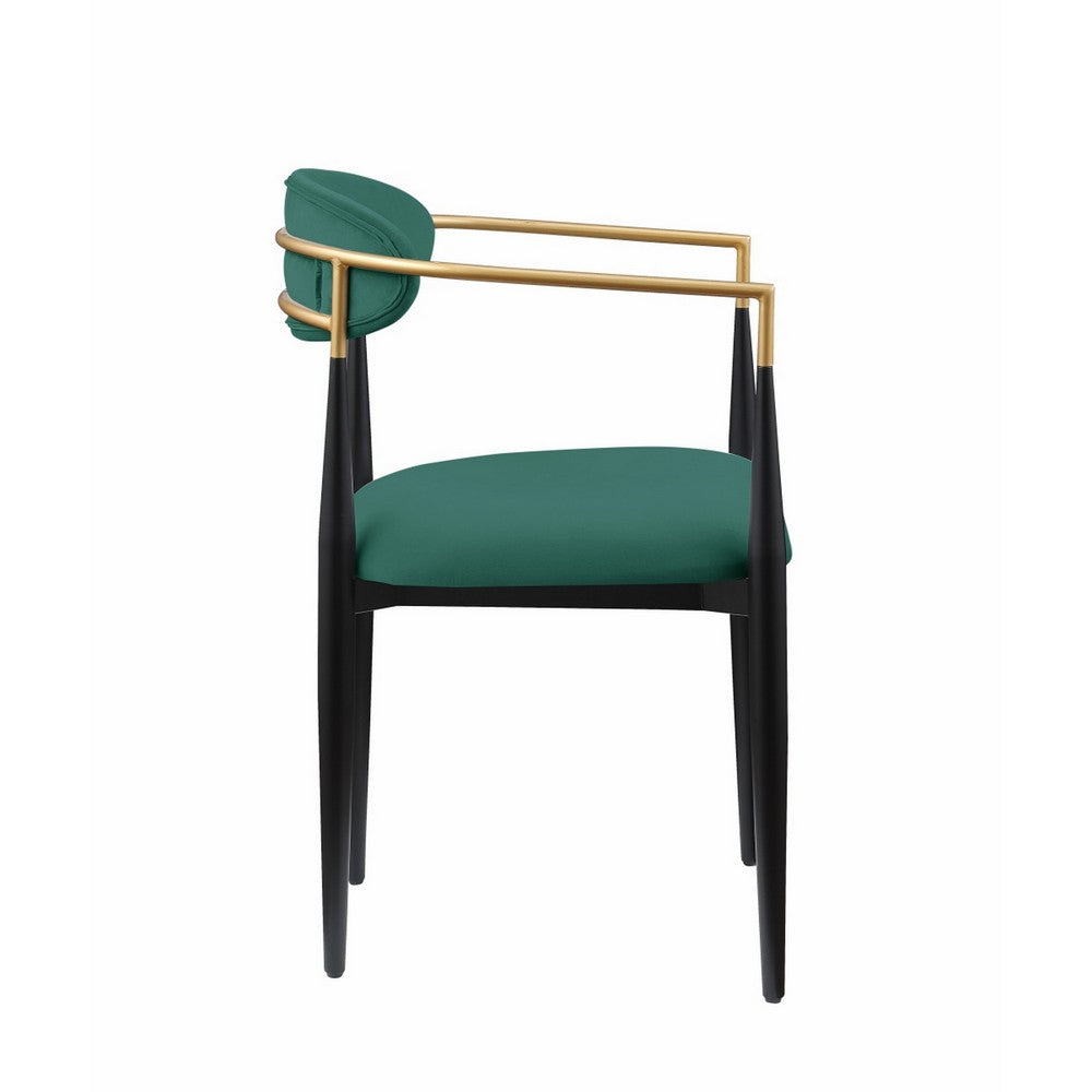 Kenny 21 Inch Dining Chair, Green Fabric, Foam Padded, Gold and Black Metal