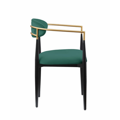 Kenny 21 Inch Dining Chair, Green Fabric, Foam Padded, Gold and Black Metal