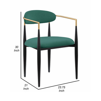 Kenny 21 Inch Dining Chair, Green Fabric, Foam Padded, Gold and Black Metal