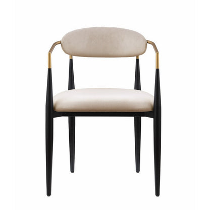 Kenny 21 Inch Dining Chair, Taupe Fabric, Foam Padded, Gold and Black Metal