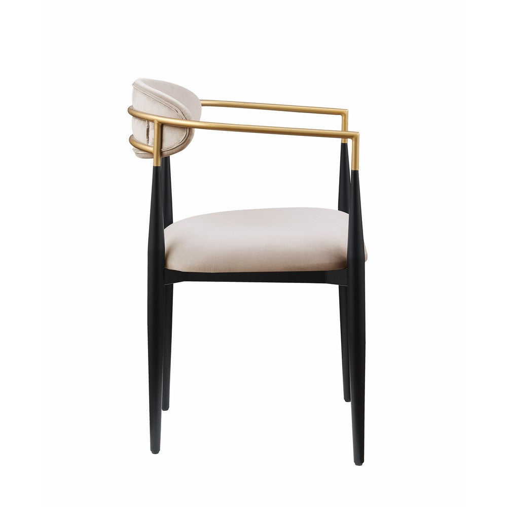 Kenny 21 Inch Dining Chair, Taupe Fabric, Foam Padded, Gold and Black Metal