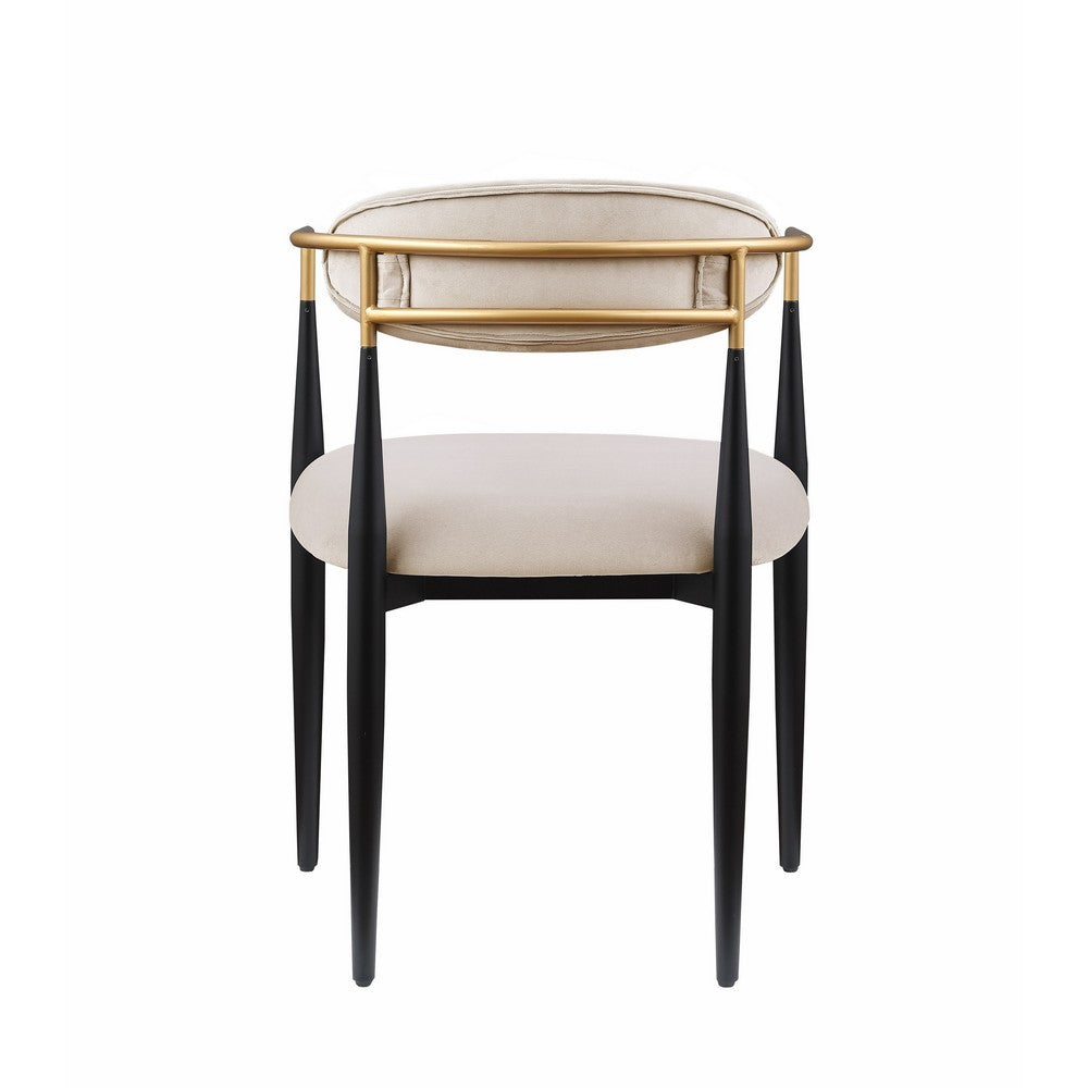 Kenny 21 Inch Dining Chair, Taupe Fabric, Foam Padded, Gold and Black Metal