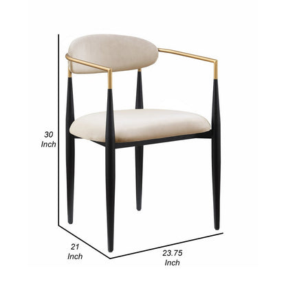 Kenny 21 Inch Dining Chair, Taupe Fabric, Foam Padded, Gold and Black Metal