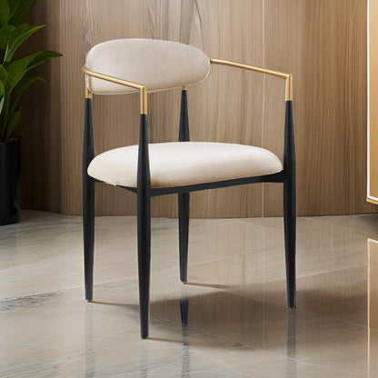 Kenny 21 Inch Dining Chair, Taupe Fabric, Foam Padded, Gold and Black Metal