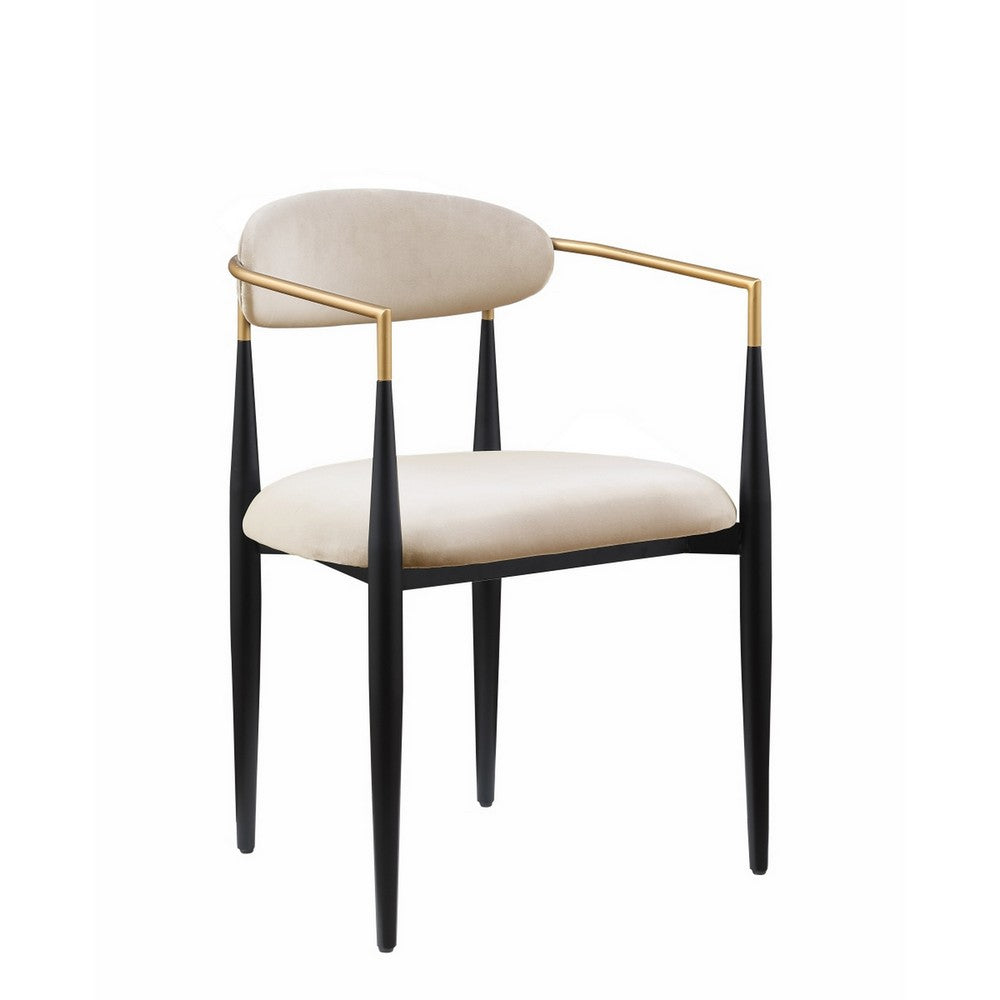 Kenny 21 Inch Dining Chair, Taupe Fabric, Foam Padded, Gold and Black Metal