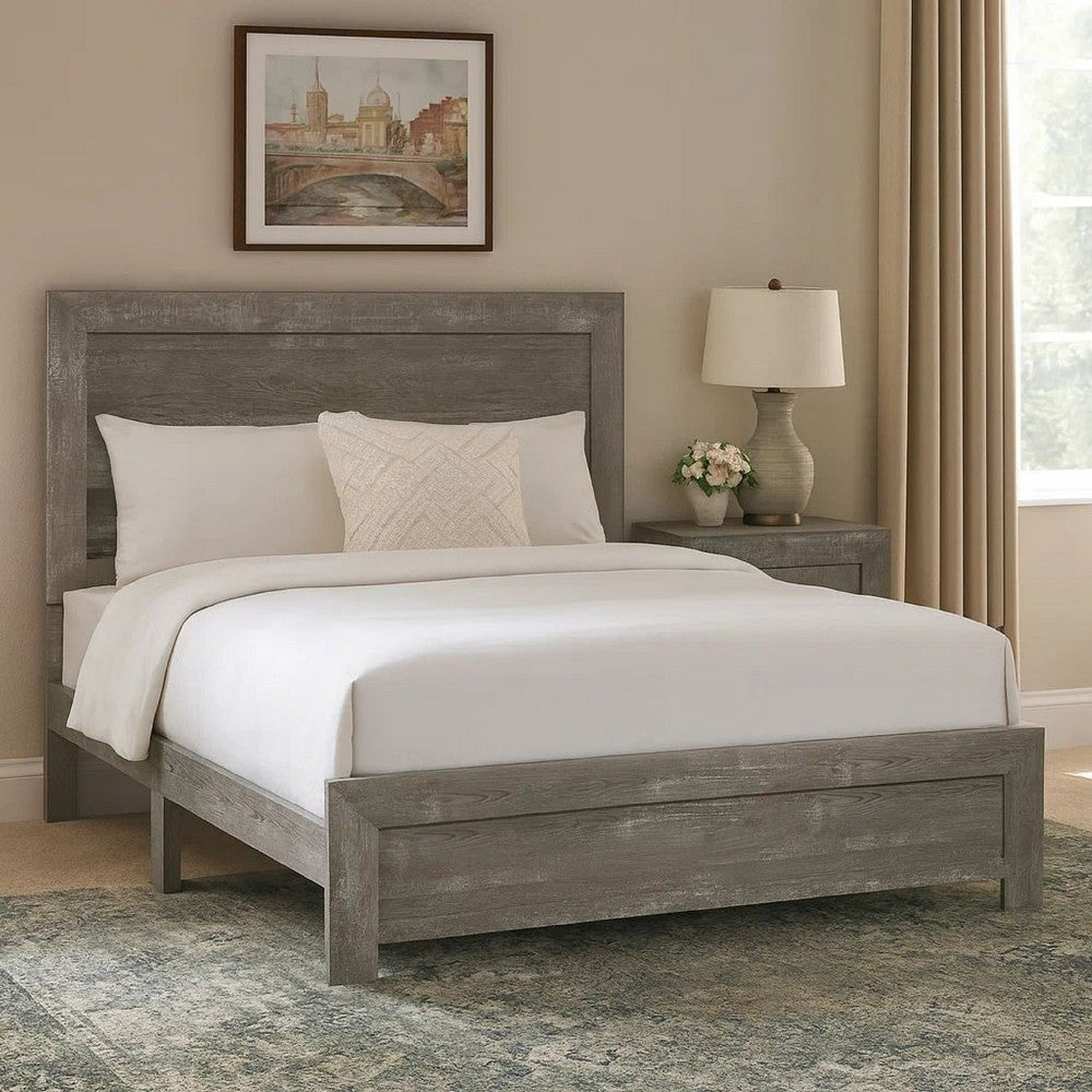 Eby California King Bed, Rustic Farmhouse Style, Gray Finish Wood Veneer