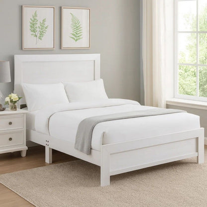 Eby Twin Size Bed, Rustic Farmhouse Style, White Finish Wood Veneer