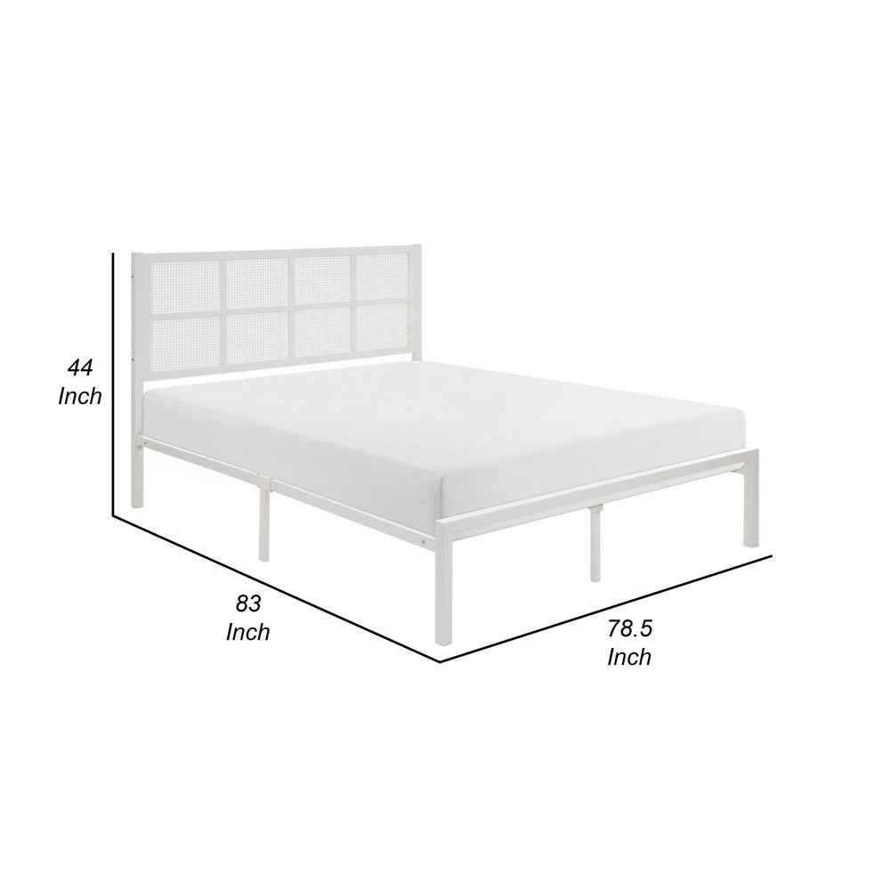 Annie King Platform Metal Bed, White Faux Cane Panel Headboard, Low Profile