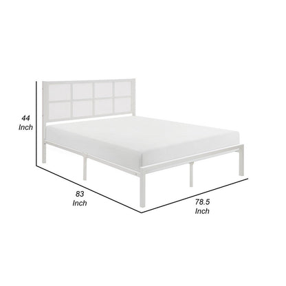 Annie King Platform Metal Bed, White Faux Cane Panel Headboard, Low Profile