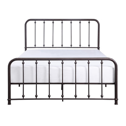 Ken Twin Size Metal Bed, Ball Accents on Vertical Slats, Antique Bronze