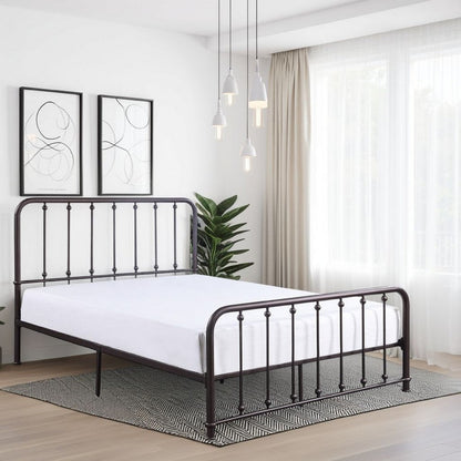 Ken King Size Metal Bed, Ball Accents on Vertical Slats, Antique Bronze