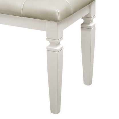 Lura 54 Inch Accent Bench, Button Tufted Foam Faux Leather, White Wood
