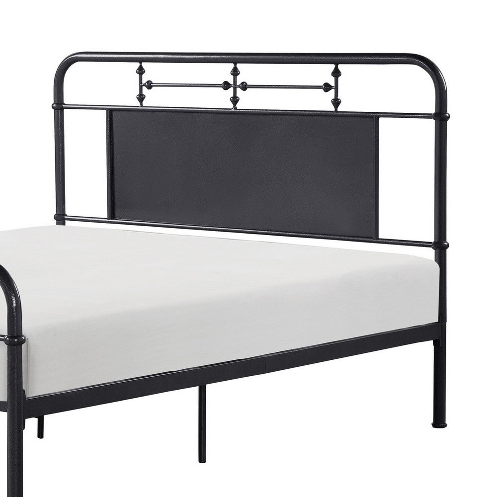 Cardy Full Size Metal Bed, Rounded Profile, Mottled Silver Finish Panels