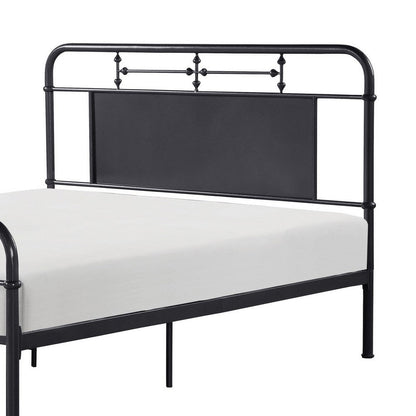 Cardy Full Size Metal Bed, Rounded Profile, Mottled Silver Finish Panels