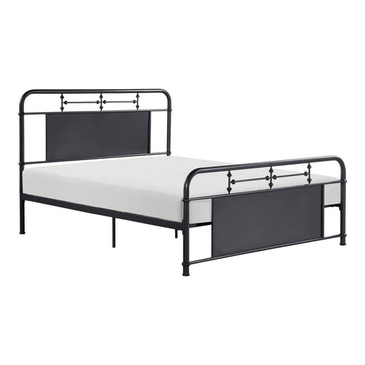 Cardy Full Size Metal Bed, Rounded Profile, Mottled Silver Finish Panels
