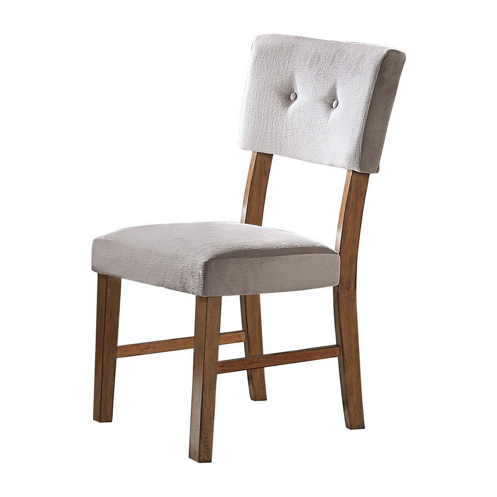 Leom 25 Inch Set of 2 Side Dining Chairs, Tufted Gray Polyester, Brown