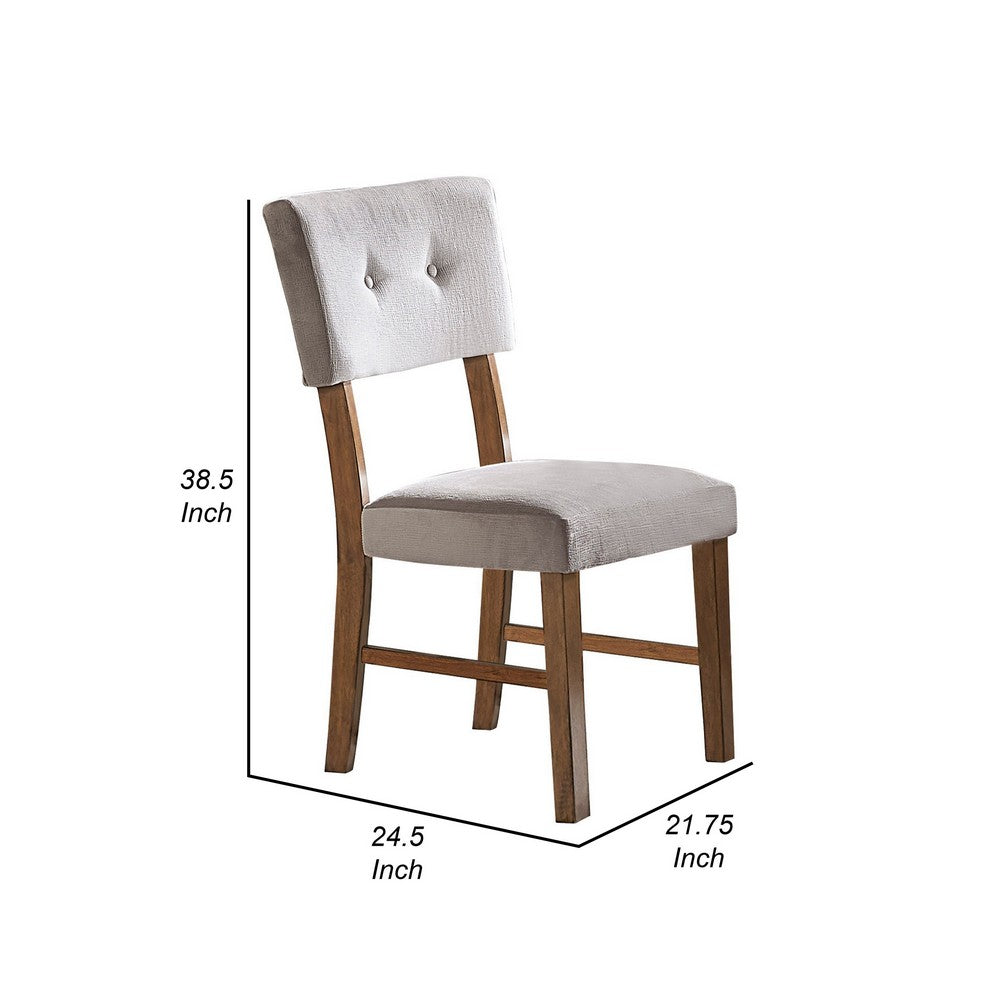 Leom 25 Inch Set of 2 Side Dining Chairs, Tufted Gray Polyester, Brown
