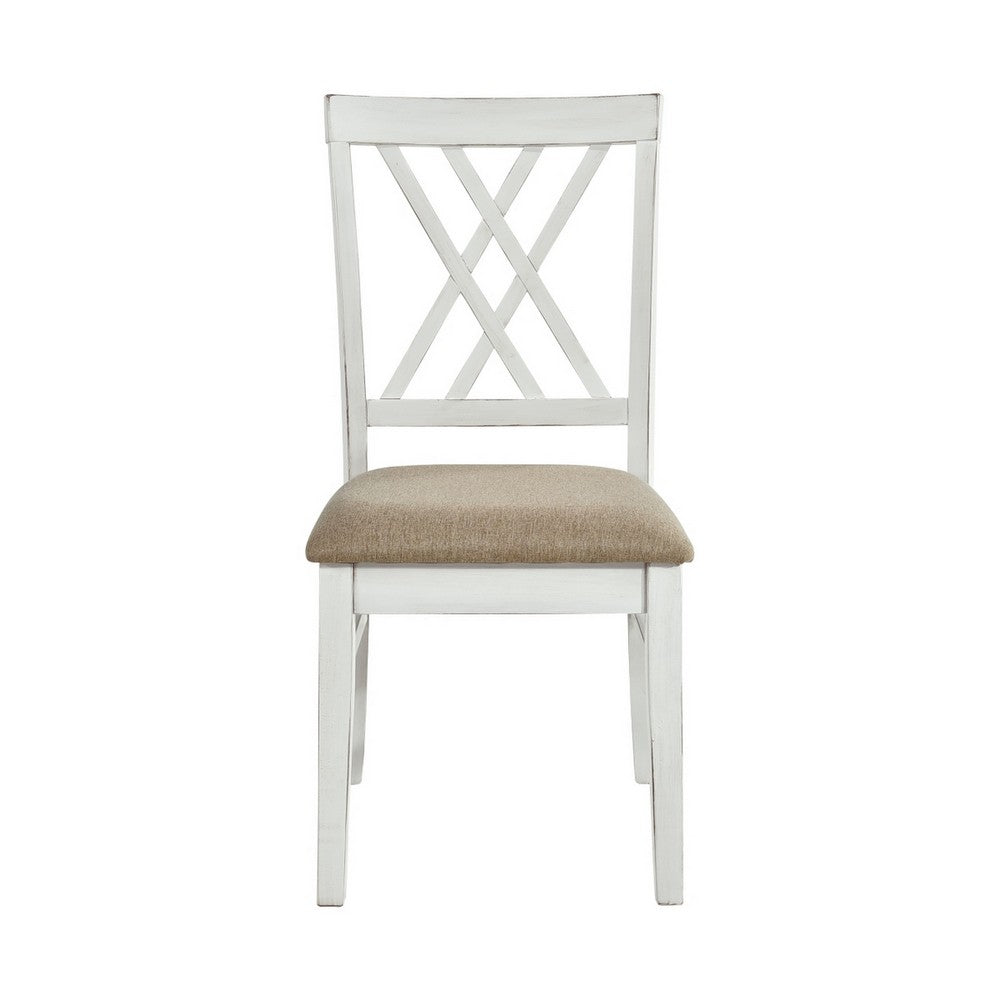 Hyna 19 Inch Side Dining Chair, X Cross Back, Khaki Seat, Farmhouse White