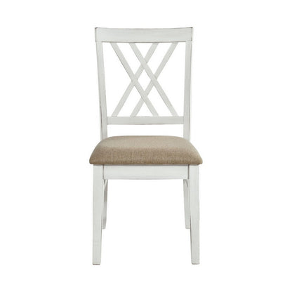 Hyna 19 Inch Side Dining Chair, X Cross Back, Khaki Seat, Farmhouse White