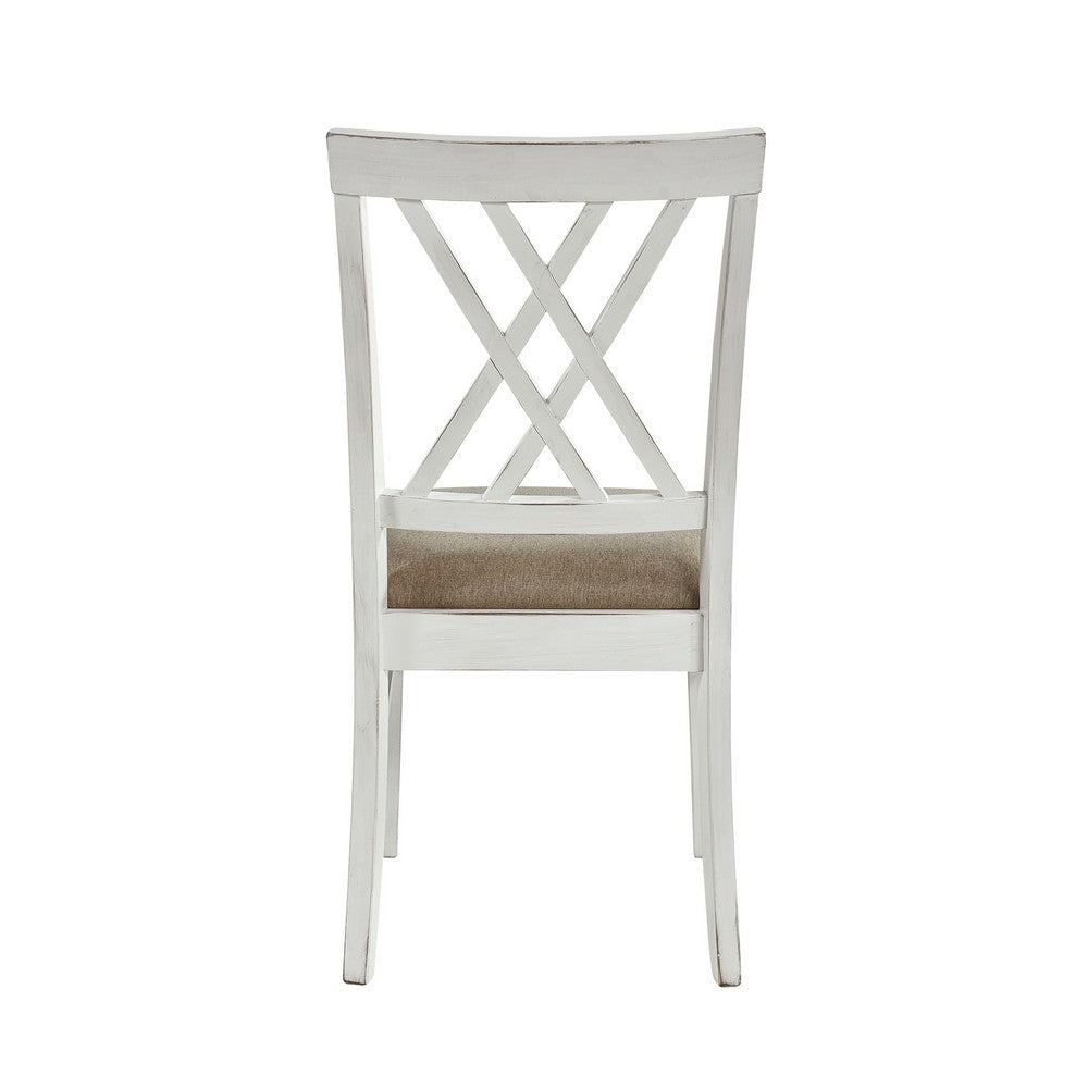 Hyna 19 Inch Side Dining Chair, X Cross Back, Khaki Seat, Farmhouse White