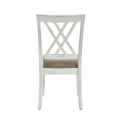 Hyna 19 Inch Side Dining Chair, X Cross Back, Khaki Seat, Farmhouse White