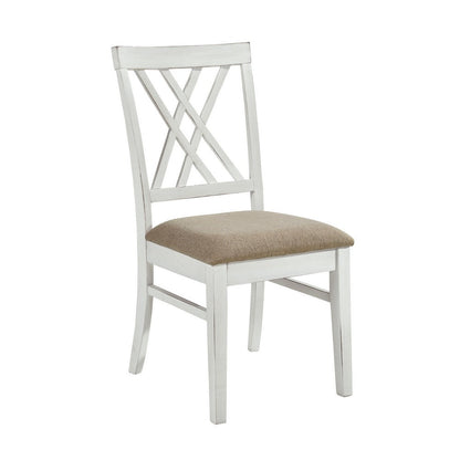 Hyna 19 Inch Side Dining Chair, X Cross Back, Khaki Seat, Farmhouse White