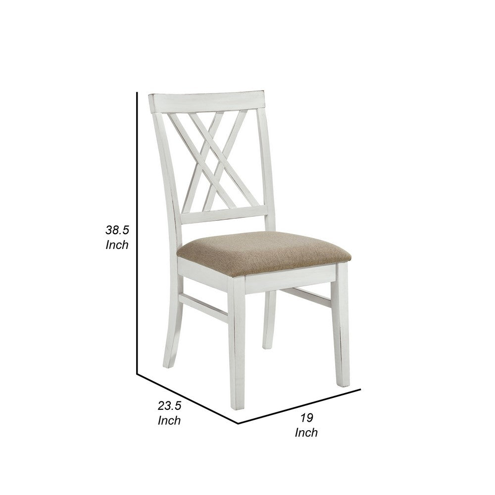 Hyna 19 Inch Side Dining Chair, X Cross Back, Khaki Seat, Farmhouse White